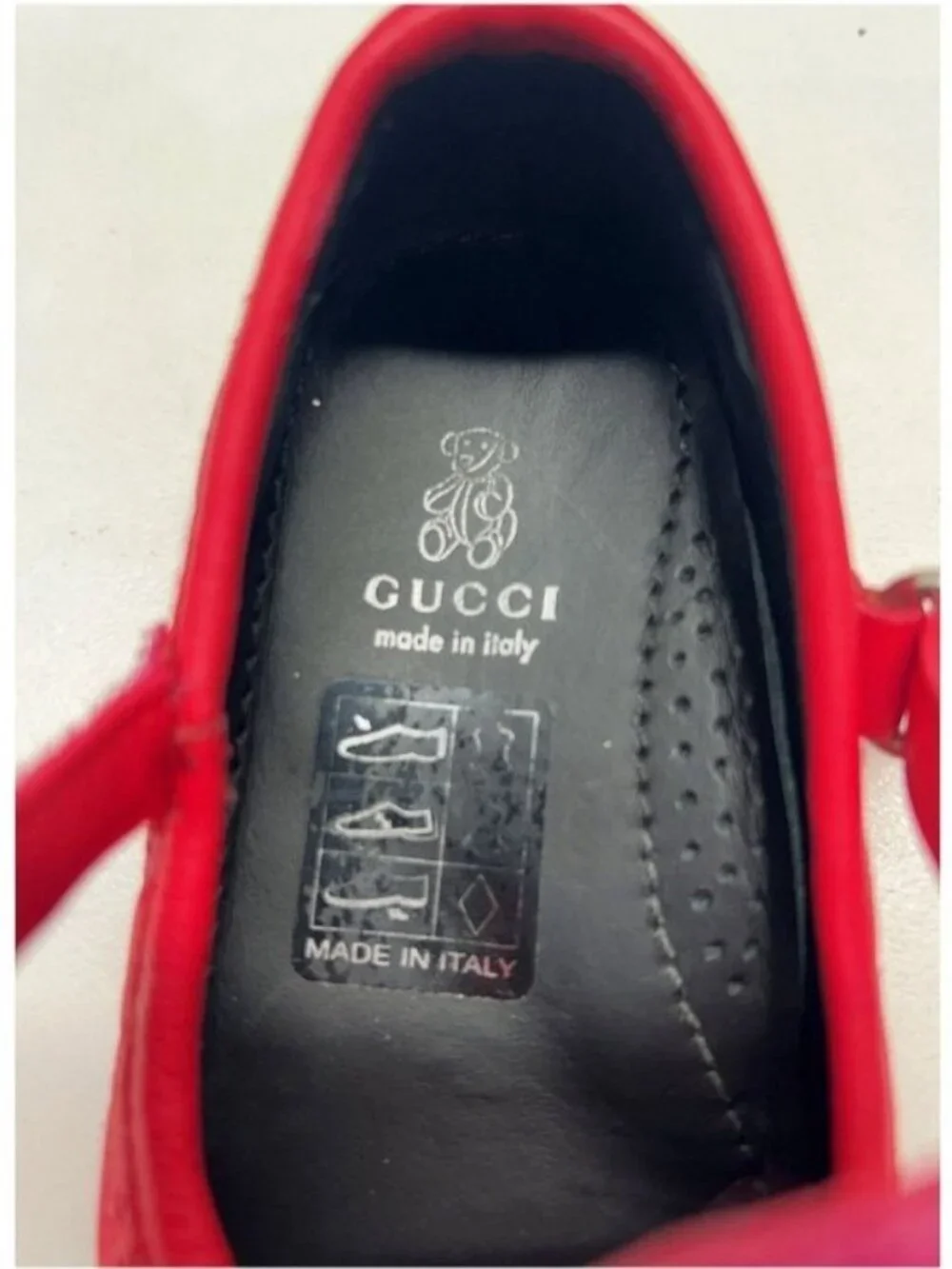 Authentic Gucci Baby Girls Red Microguccissima Leather Mary Jane Flats Size 20 E